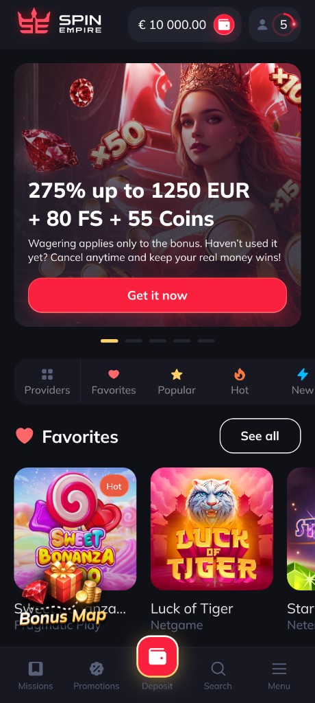 SpinEmpire Casino mobile experience
